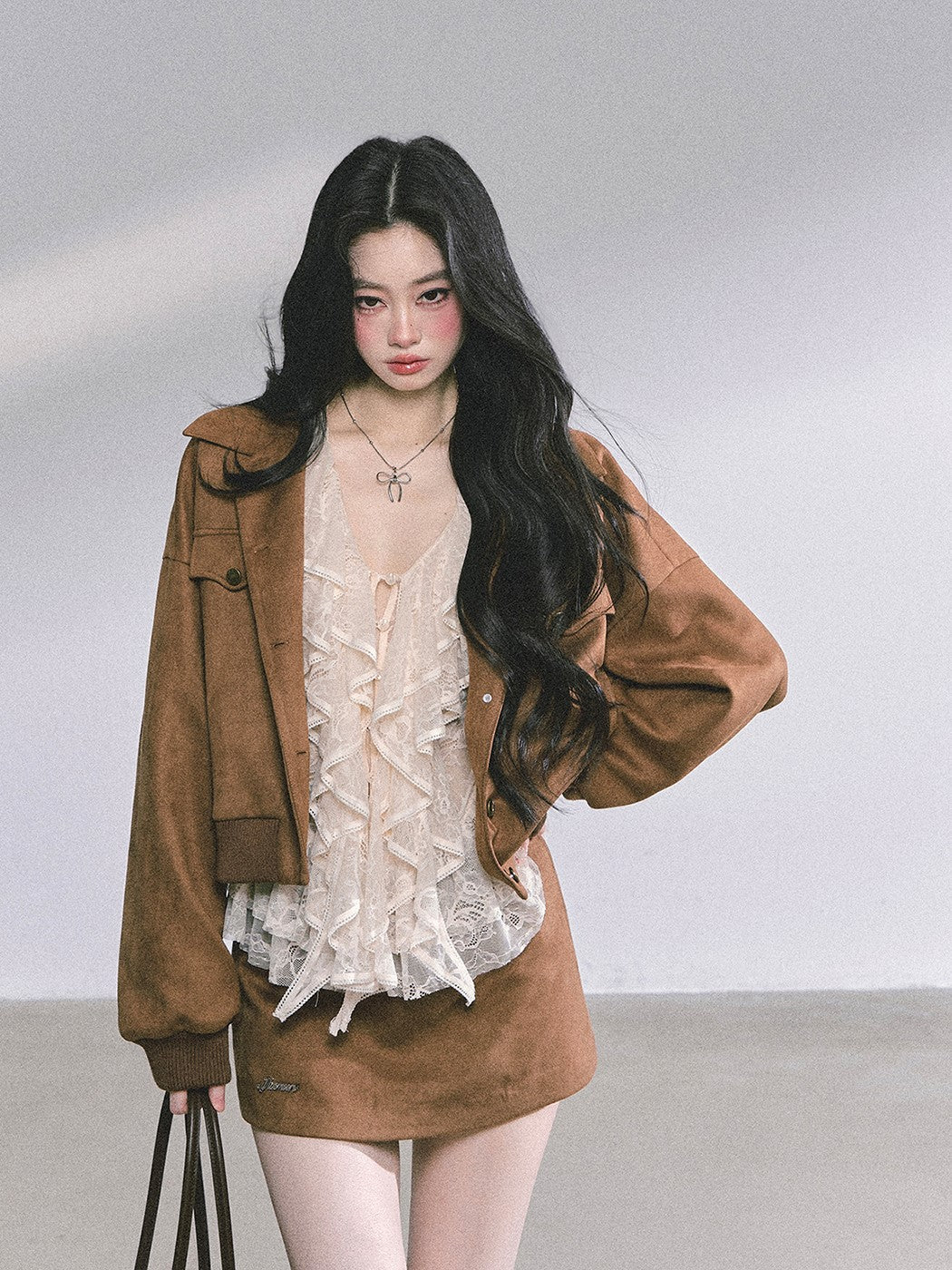 Lace Hollow Ruffled Long Sleeve Shirt DIA0588