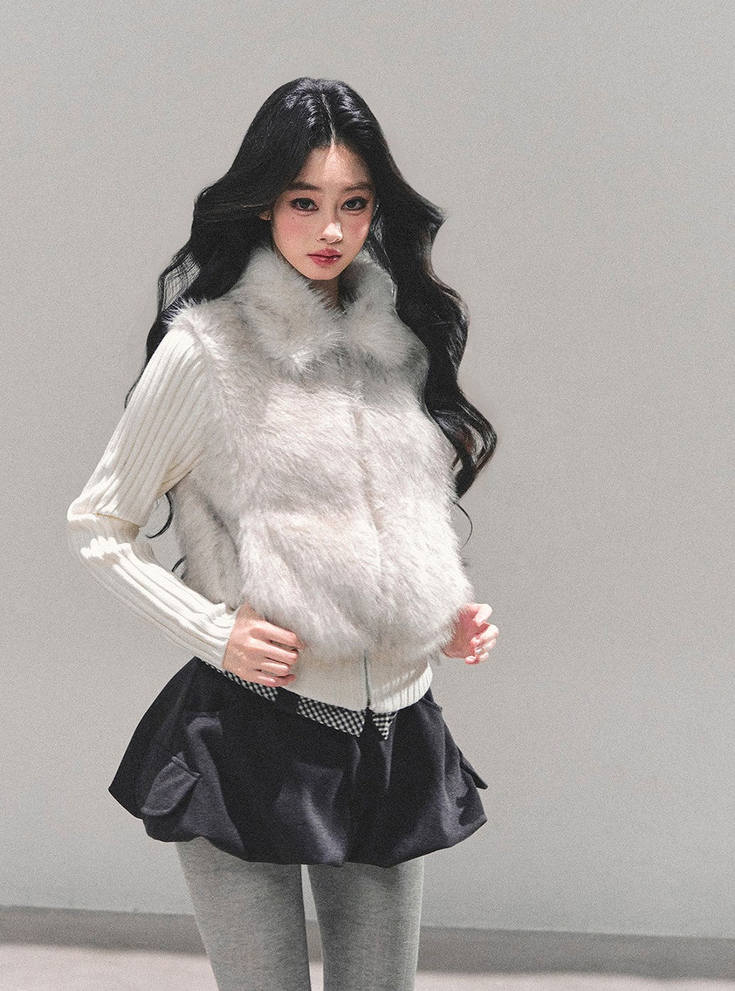 Faux Two-Piece Knitted Fur Jacket DIA0754