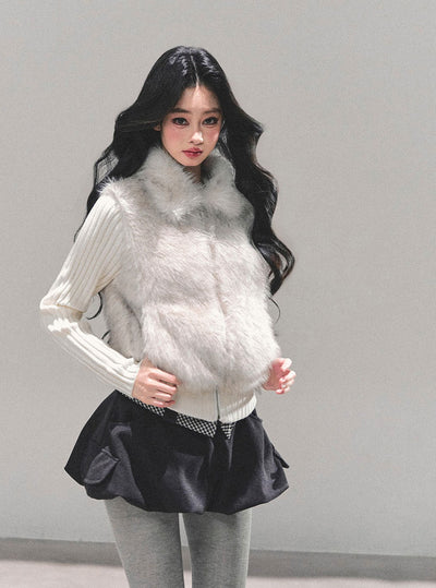 Faux Two-Piece Knitted Fur Jacket DIA0754
