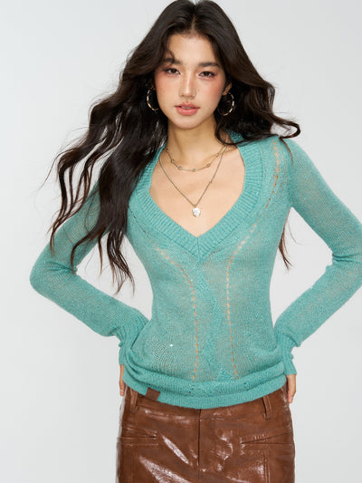 Slim Shimmering Cable Sweater 4MU0158