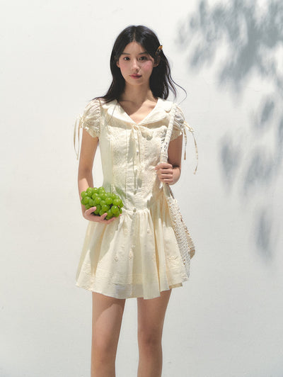 Embroidered Puff Sleeve Shirt Dress SUN0163