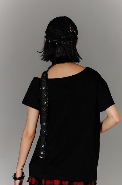 Belt Off-shoulder Subculture T-shirt KIN0135