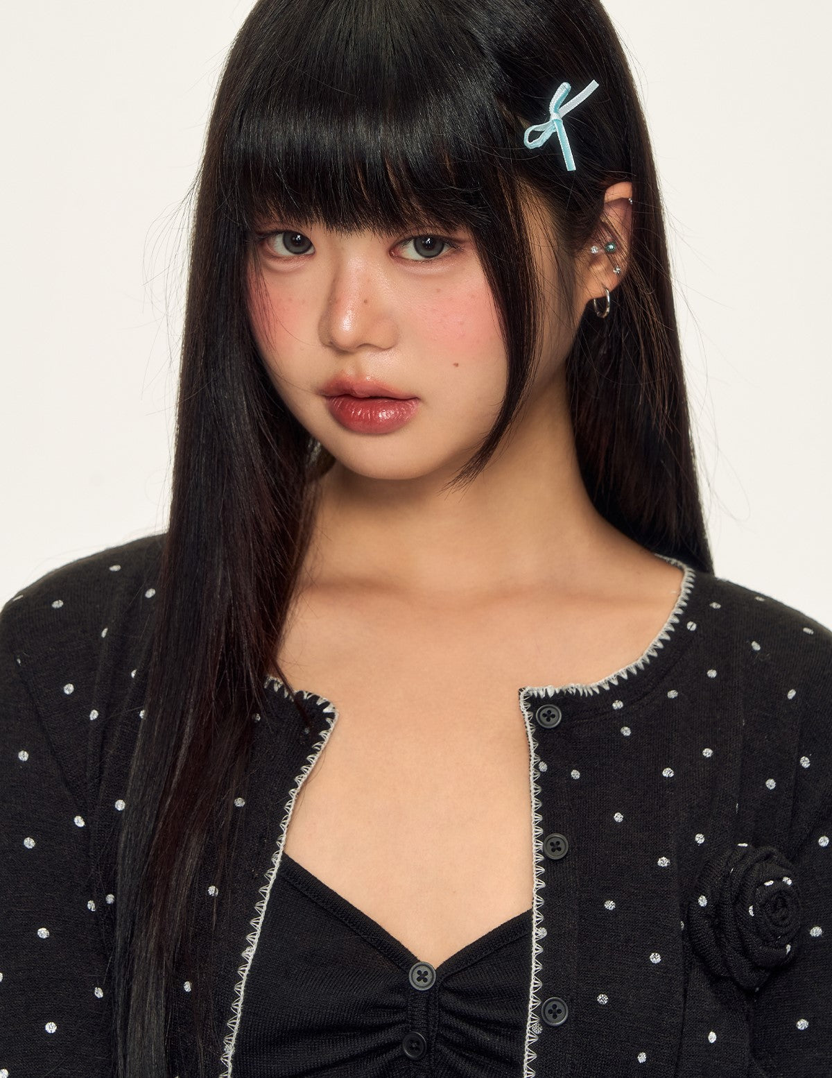 Rose-Decorated Polka Dot Cardigan WEE0087