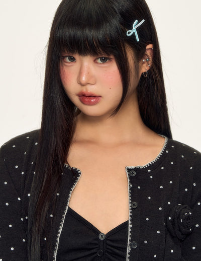 Rose-Decorated Polka Dot Cardigan WEE0087