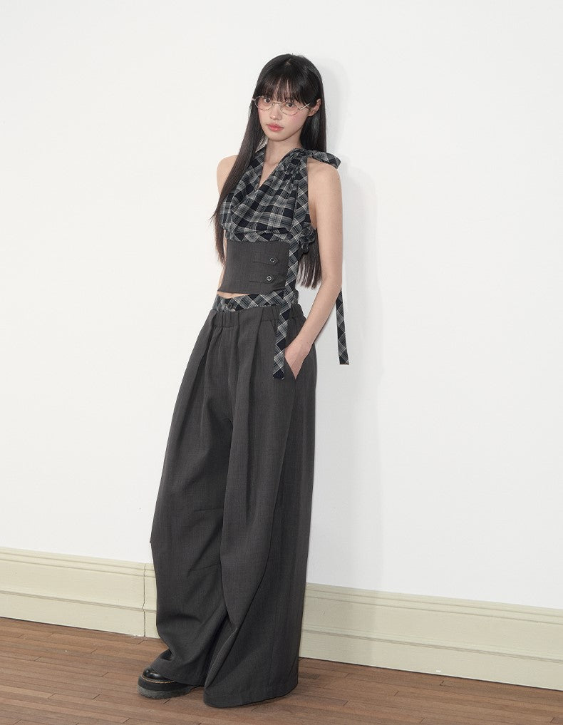 Plaid Halter Neck Top/Loose Suit Pants SOO0011