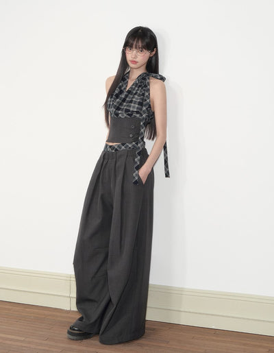 Plaid Halter Neck Top/Loose Suit Pants SOO0011