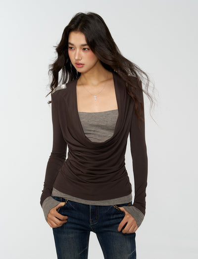 Draped Collar Layering Base T-shirt 4MU0162