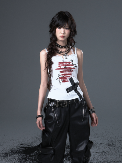 Punk Print Cross Lace Camisole FRU0101