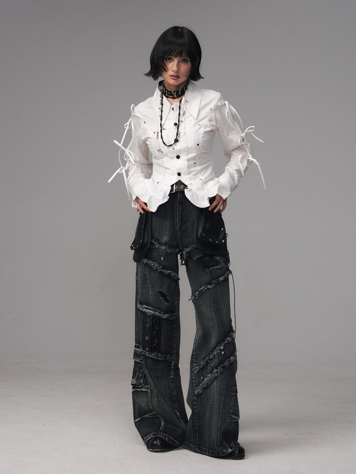 Street Punk Lace-up Studded Jeans FRU0124