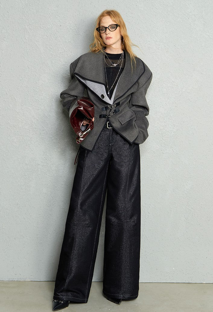 Double-faced Contrast Color Silhouette Dropped Shoulder Woolen Suit Jacket OFA0191