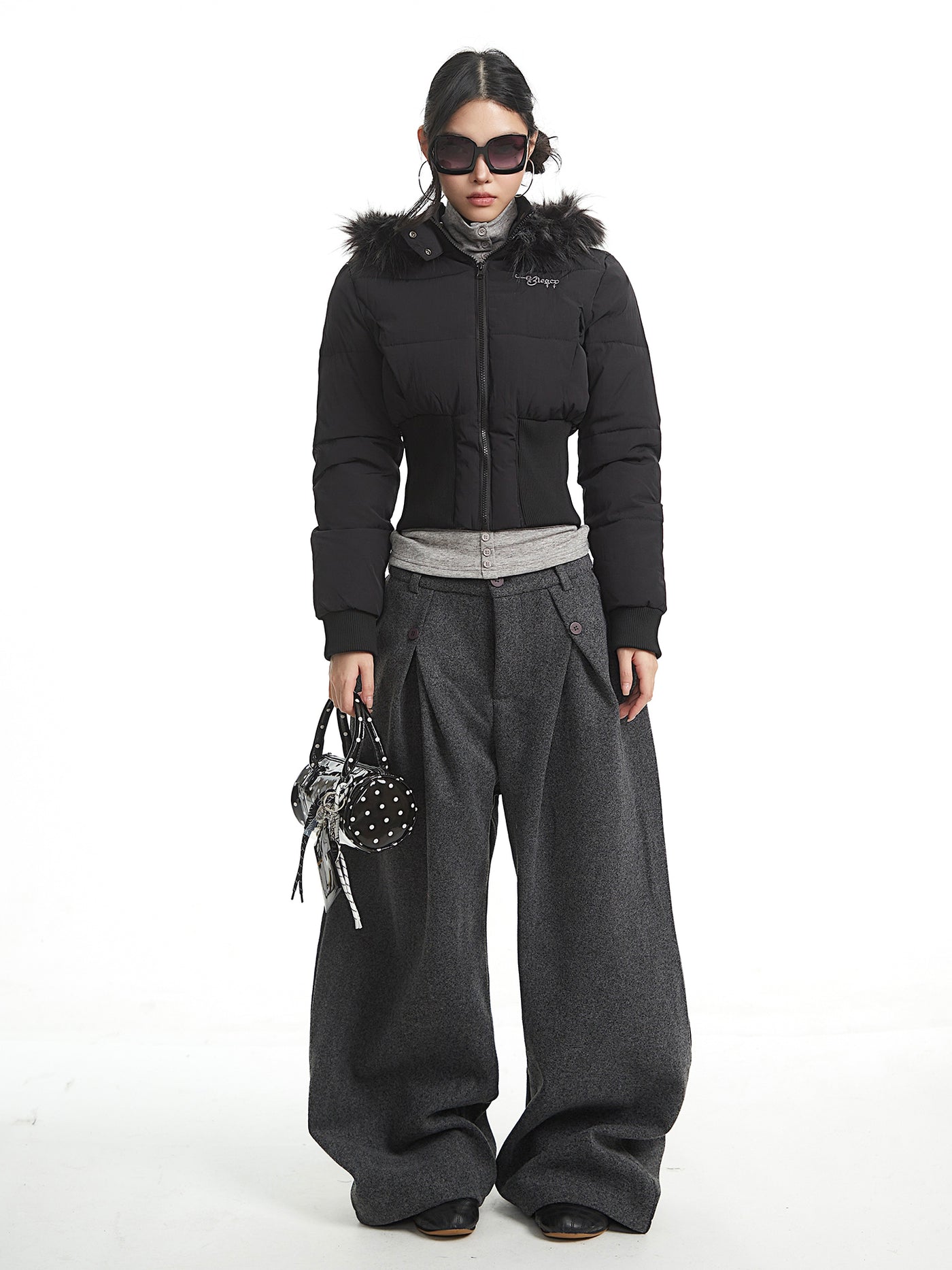 Stand Collar Hooded Short Down Jacket UNC0322