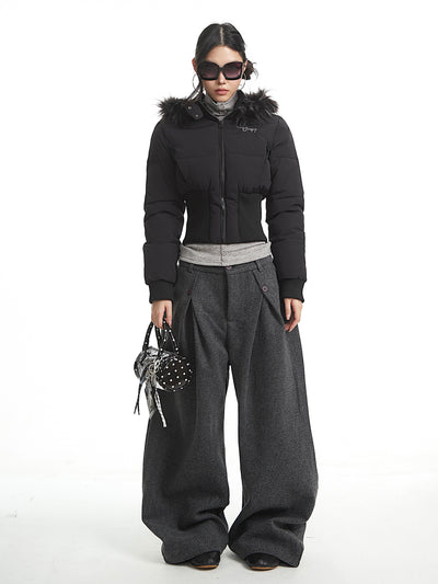 Stand Collar Hooded Short Down Jacket UNC0322