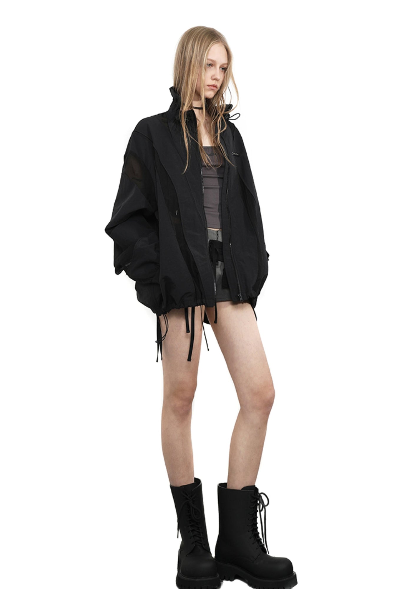 Black Irregular Pockets Outer Skirt ANY0087