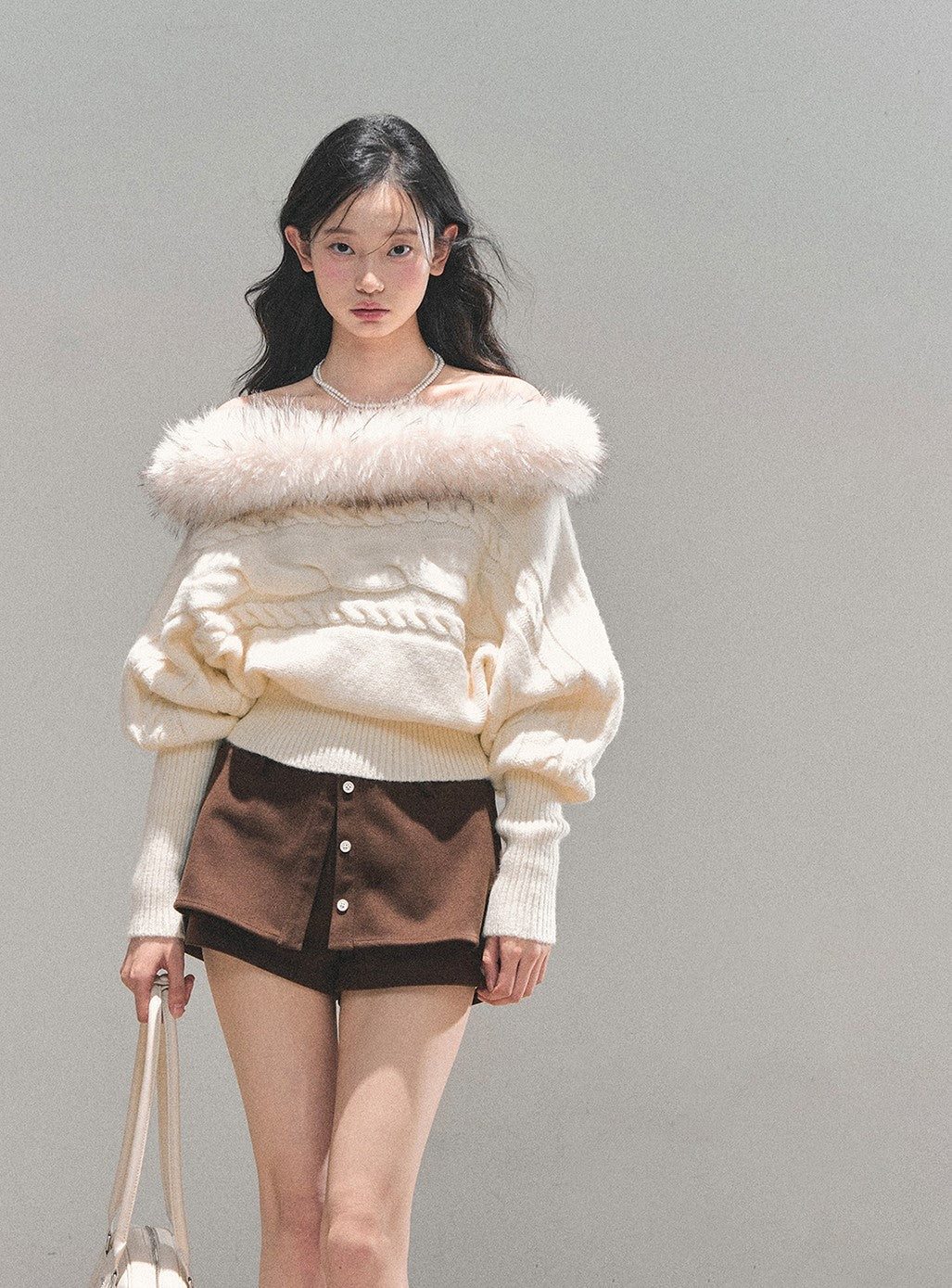 Off-Shoulder Fleece Sweater DIA0709