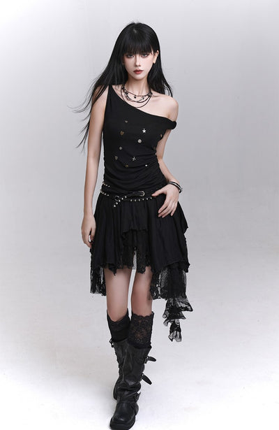 Black Irregular Lace Skirt LAD0201