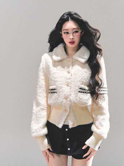 White Wool Quilted Thick Jacket DIA0673