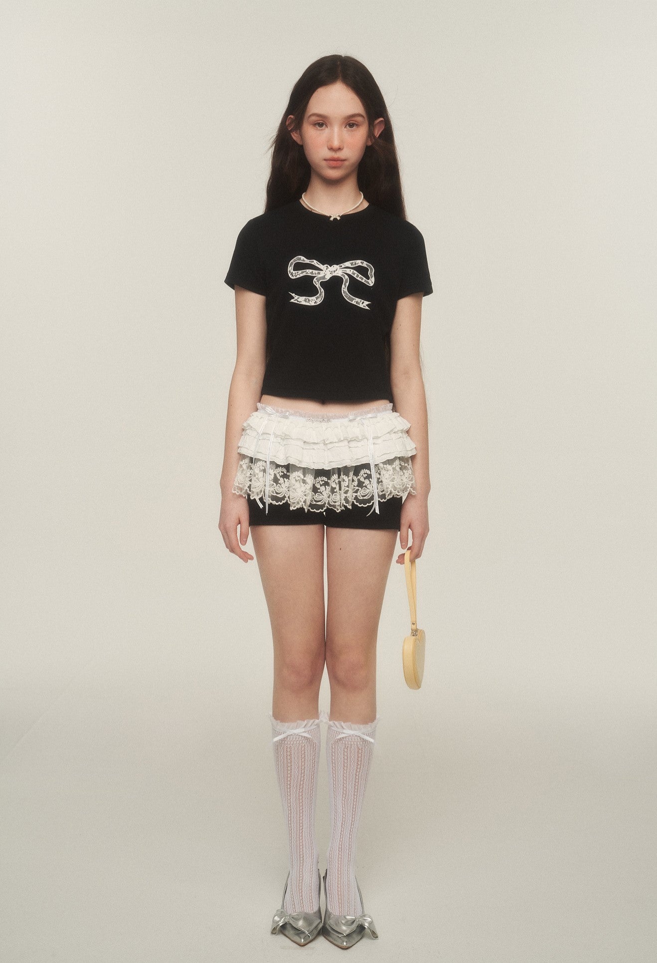 American Retro Slim Lace Bow T-shirt AYF0035