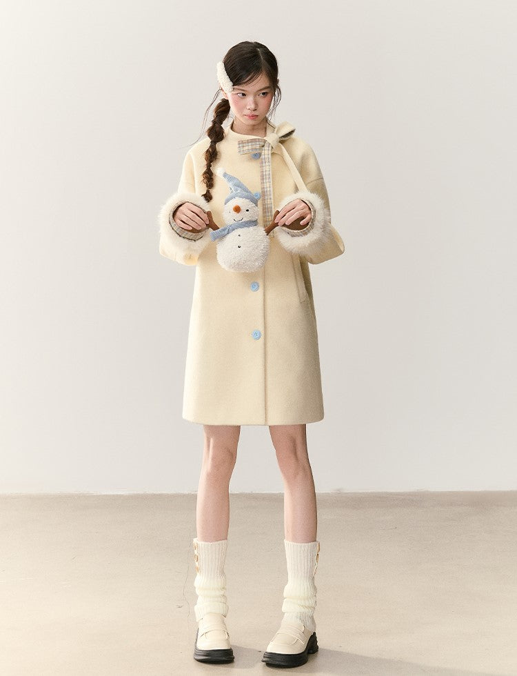 Bow Tie Plaid Patchwork Wool Coat NTO0244