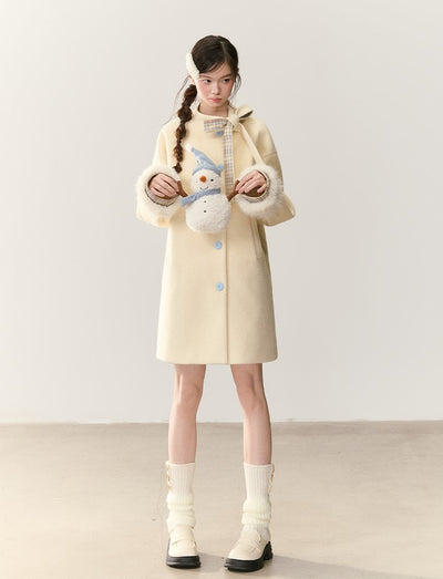 Bow Tie Plaid Patchwork Wool Coat NTO0244