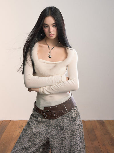 Patchwork Fur Slim Sweater VIA0373