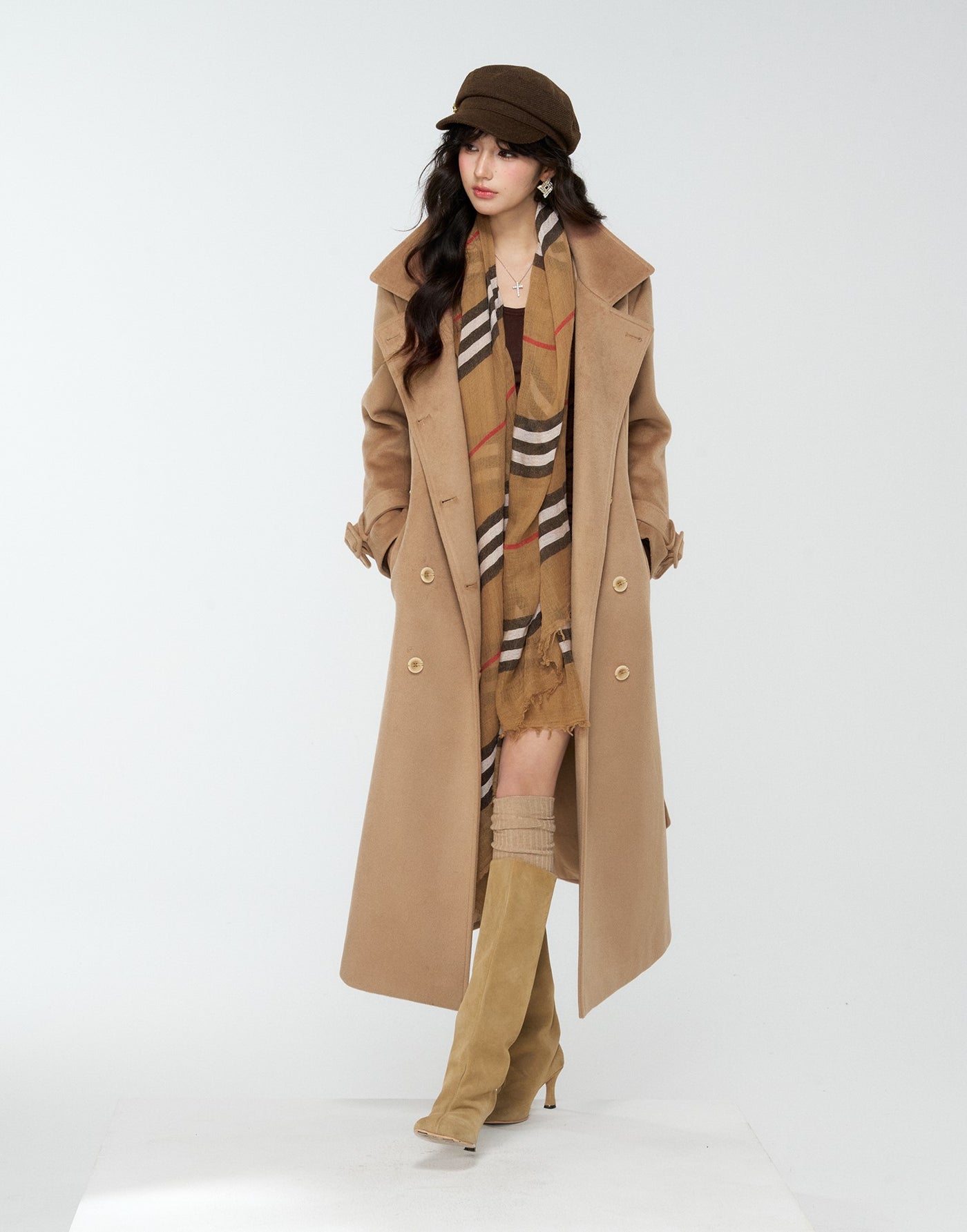 British Style Brown Long Cape Wool Coat 4MU0170