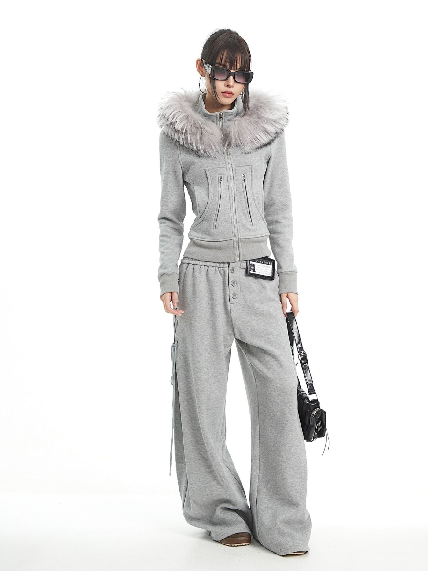 Fur Collar Hooded Sweatshirt Jacket/Pants UNC0326