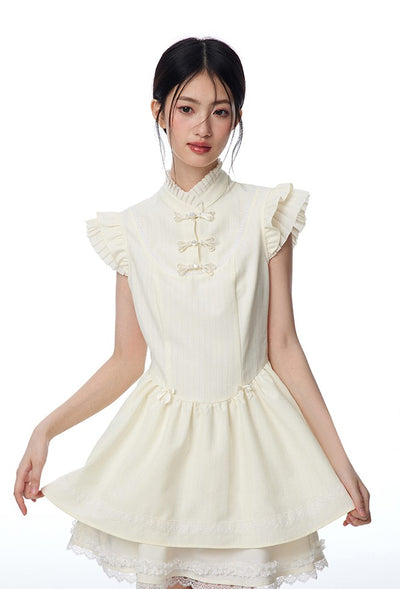 Chinese Style Buttoned Flying Sleeve Lace Dress NTO0099