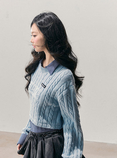 Skyblue Faux Two-Piece Wool Sweater DIA0748