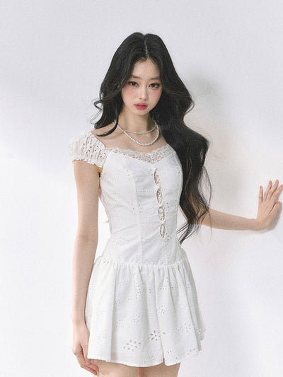Lace White Short Dress DIA0452
