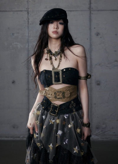 Punk Metal Irregular Leather Tube Top NOR0191