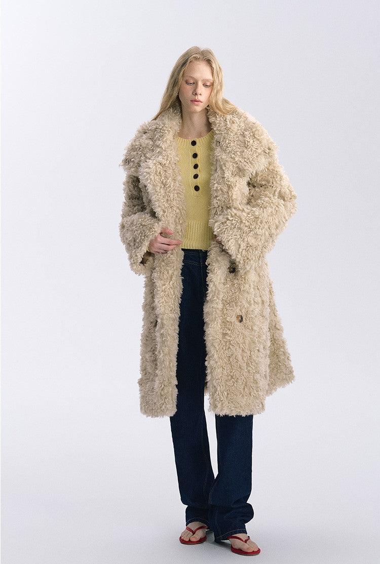 Double-breasted Fur Suede Long Plush Coat BYW0031