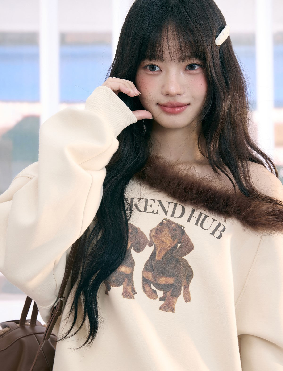 American Retro Print Off-Shoulder Sweatshirt WEE0076