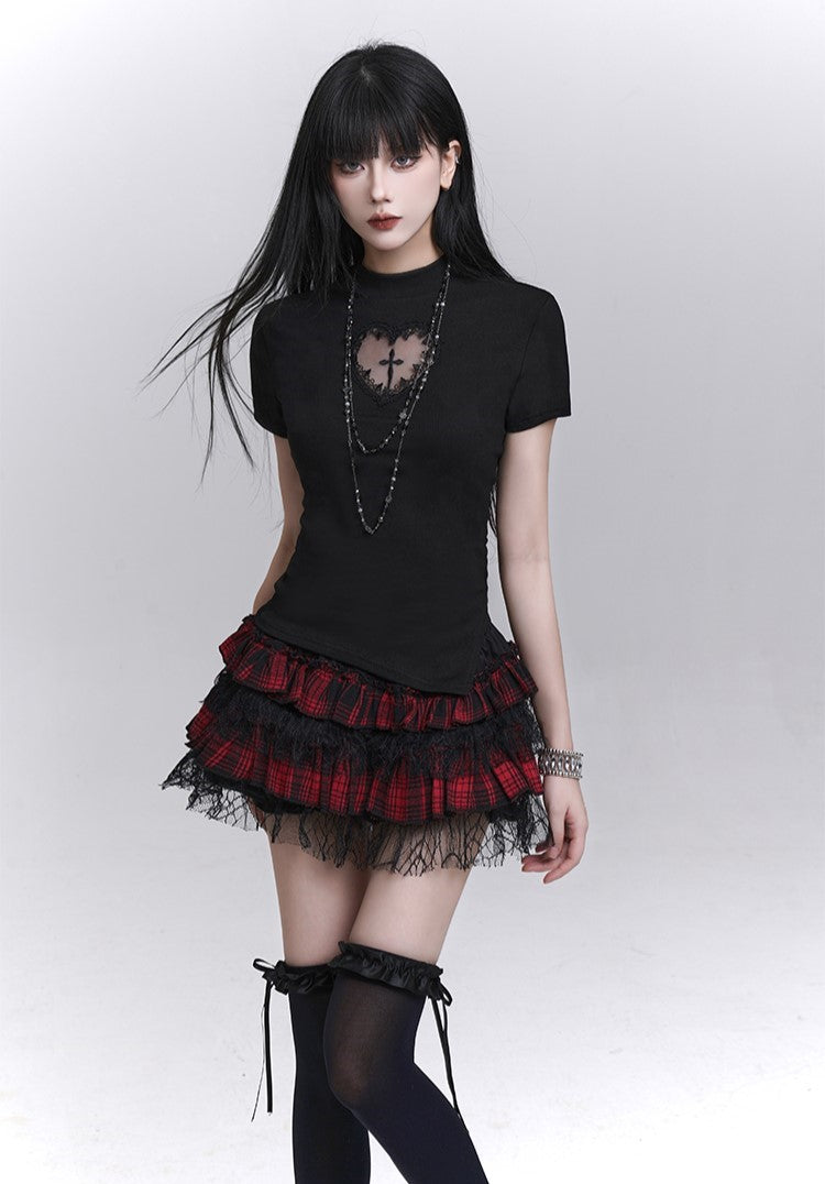 Puff Cake Plaid Miniskirt LAD0198