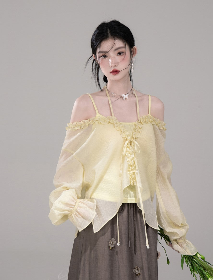 Feather Lemon Yellow Shirt+Camisole COT0307