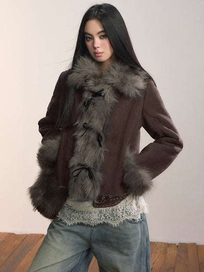 Bow-tie Large Faux Fur Coat VIA0365