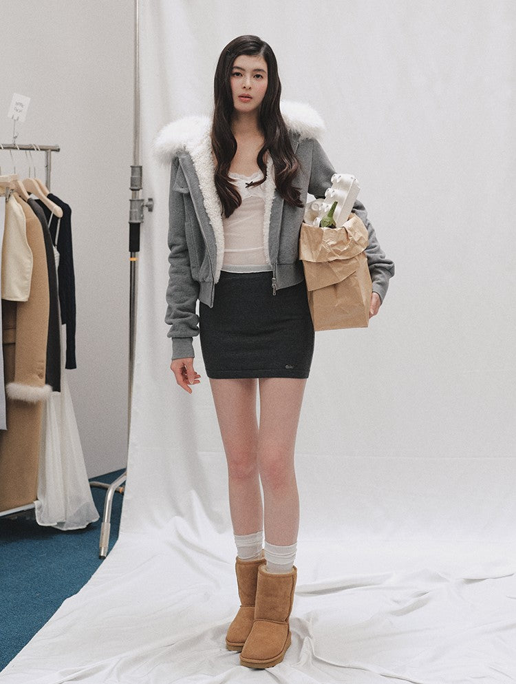 Fur Collar Hooded Short Sweatshirt Jacket LAL0249