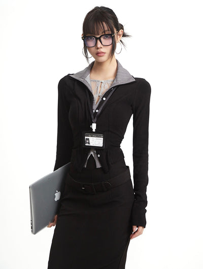 Fake Two-piece Slim Long-sleeved T-shirt UNC0292