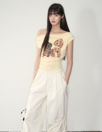 Puppy Print Drop Shoulder T-shirt SOO0006