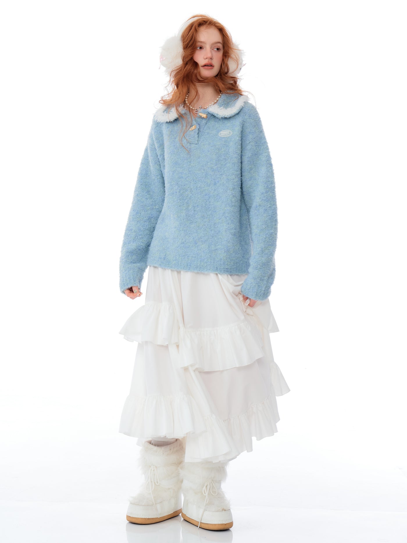 Soft Thick Furry Loose Polo Doll Collar Sweater ZIZ0188