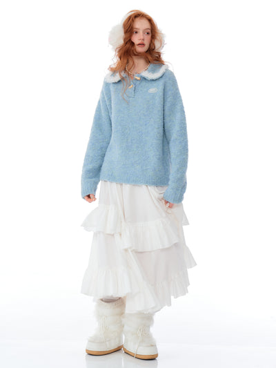 Soft Thick Furry Loose Polo Doll Collar Sweater ZIZ0188