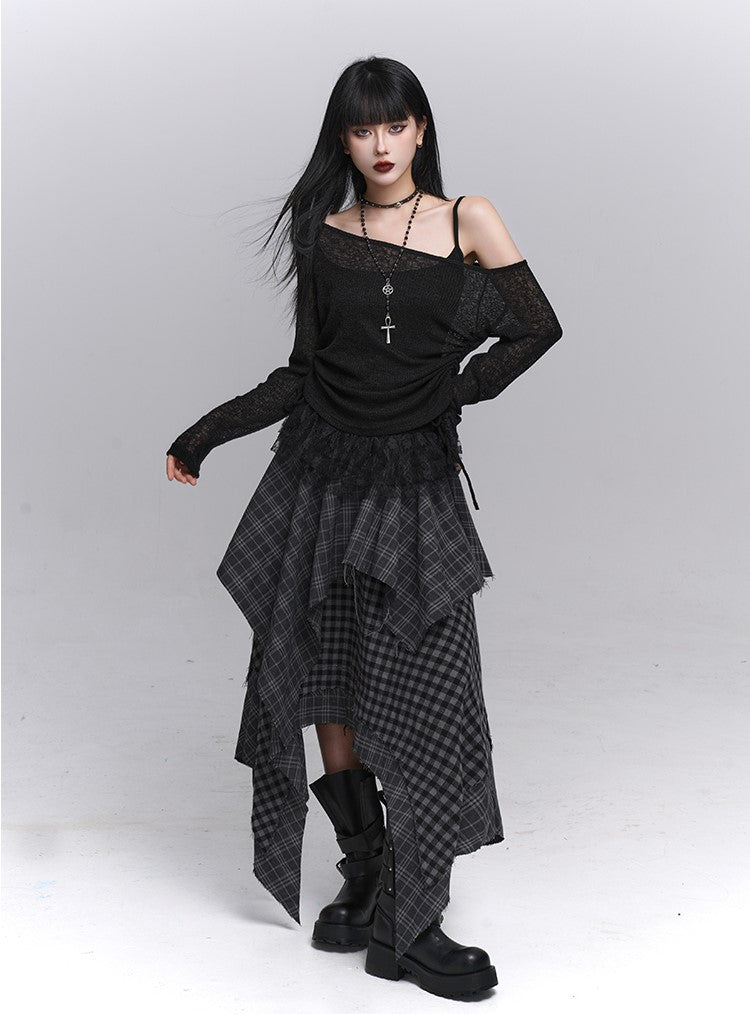 Long-Sleeved Off-Shoulder Sheer Sweater LAD0221