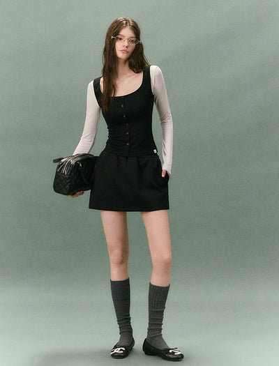 Two-piece Color-blocked Square Neck T-shirt LAL0237