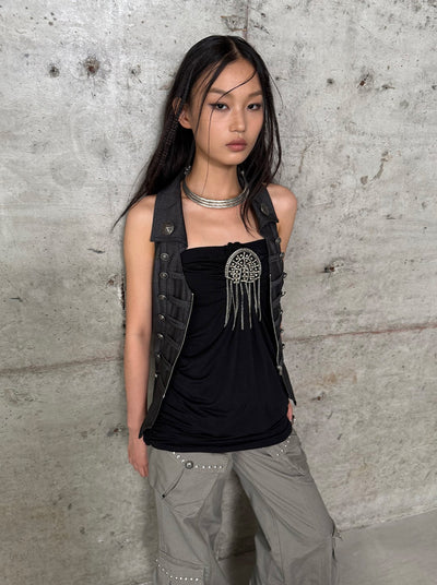 Metal Buckle Decoration Tube Top DOU0136