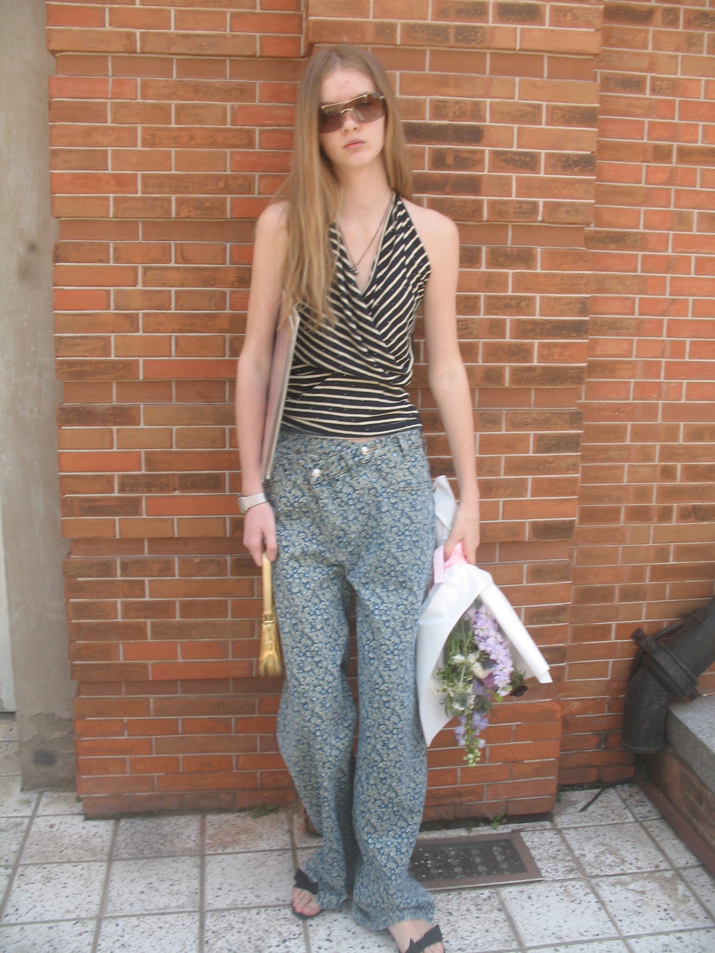 Floral Asymmetrical Layered Placket Jeans AOA0028