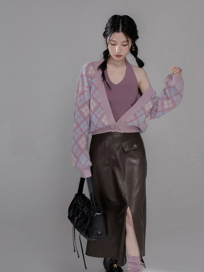 Dark Brown Split Leather Skirt COT0356