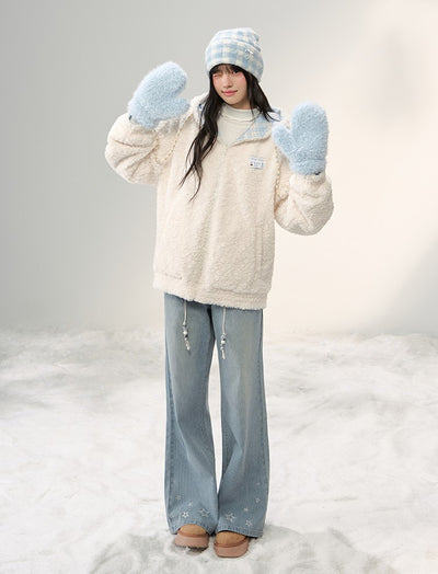 Plush Bear Ear Hooded Plaid Furry Jacket NTO0251