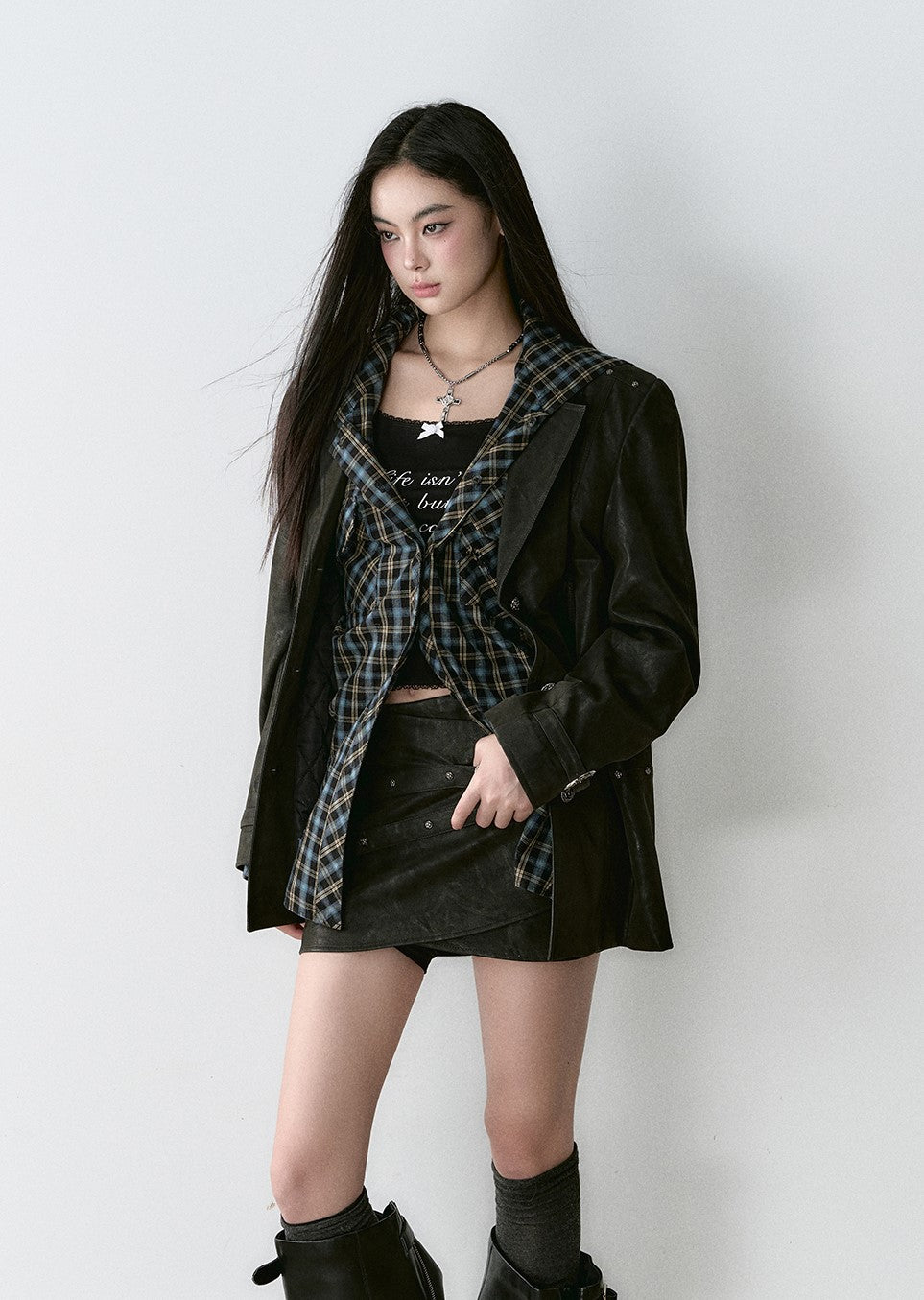 Quilted Leather Suit Retro Loose Jacket VIA0170