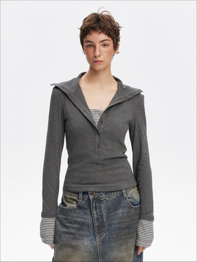 Stand Henley Collar Casual T-shirt SAL0204