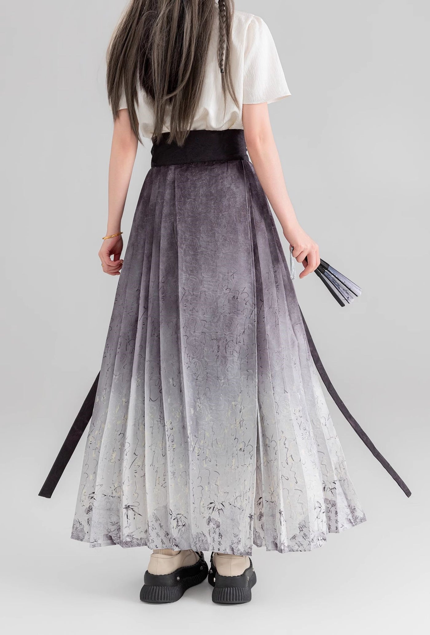 Ancient Style Wind Print Pleated Long Skirt KEI0064