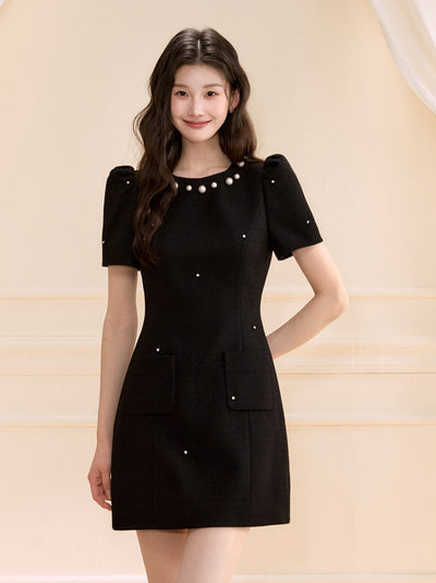 Starry Beaded Puff Sleeves Dress OSH0124
